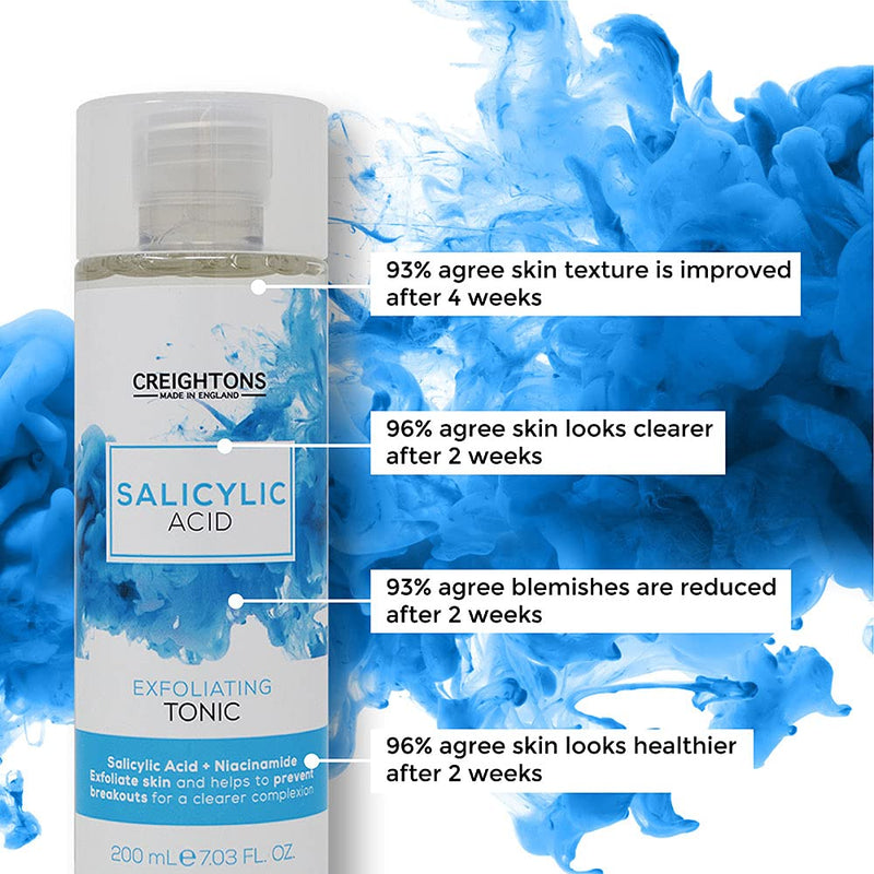 [Australia] - Creightons Salicylic Acid Exfoliating Tonic (200 ml) - Salicylic Acid (1%) & Niacinamide (1%), exfoliates skin and helps to prevent breakouts for a clearer complexion. Dermatologically tested 
