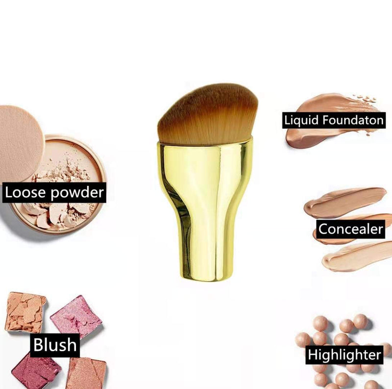 [Australia] - Angled Foundation Brush Makeup Face Kabuki Foundation Brush, Synthetic Professional Liquid Blending Mineral Powder Makeup Tools, Large Full Coverage Makeup Brushes (Golden) Golden 