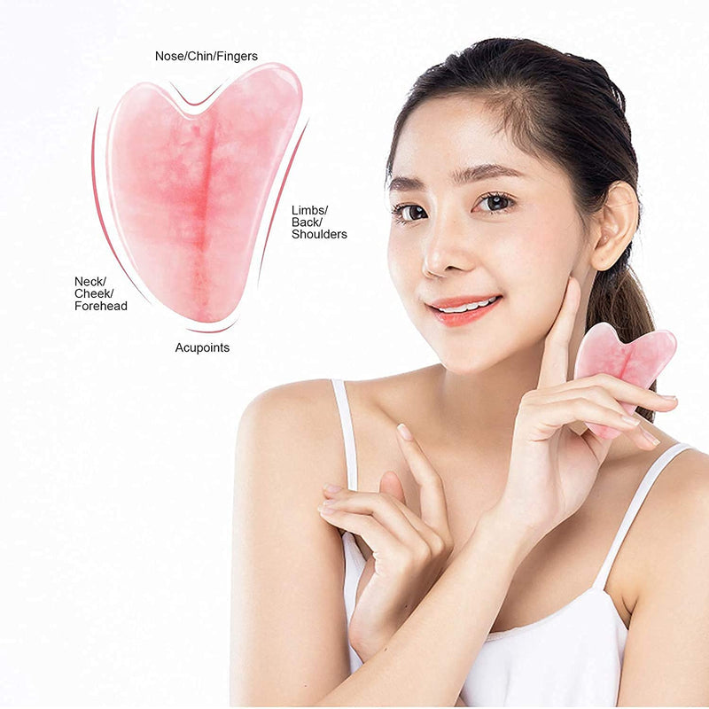 [Australia] - Bounabay Rose Quartz Gua Sha Massage Tool with Gift Bag, Top Sheerness Natural Jade Massage Stone for Facial Body Skincare, SPA Acupuncture Therapy Trigger Point Treatment Caring Pink Heart Shape 