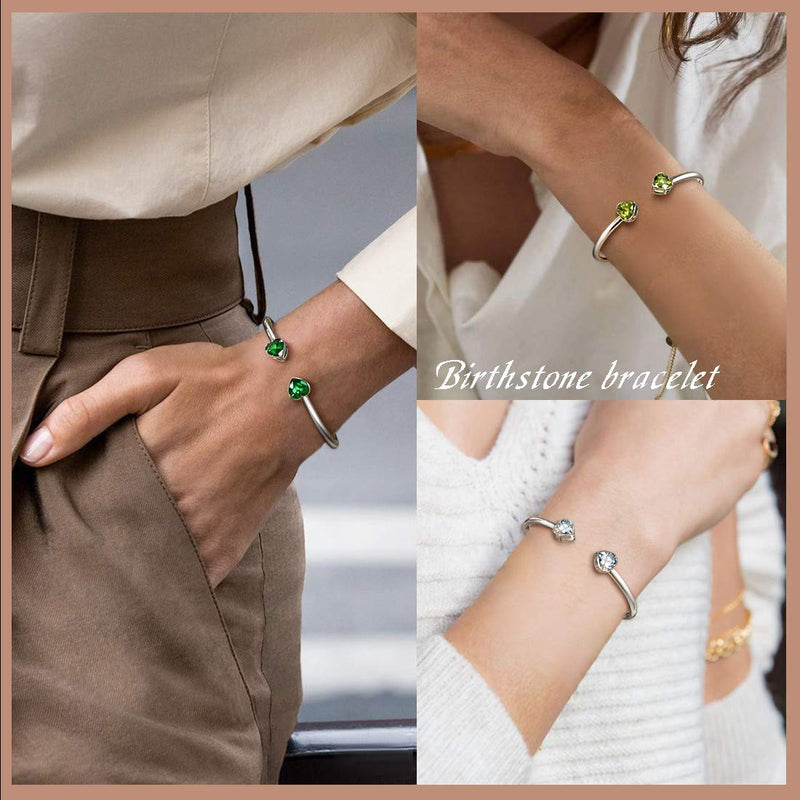 [Australia] - beautlace Birthstone Double Heart Adjustable Braceletss Silver Plated Birth Stone Open Bracelets Birthday Gifts Jewelry for Girls and Women KB0018 April 