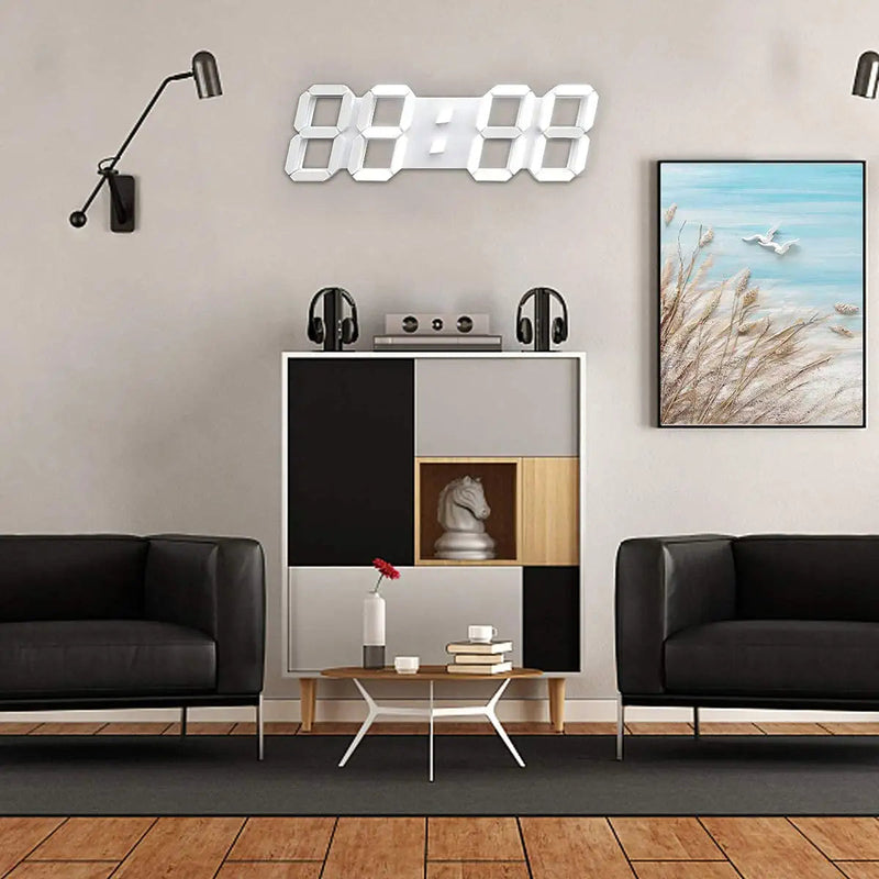 [Australia] - 3D White Digital Wall Clock LED Large Alarm Clock Adjustable Brightness 12/24 Hours Display and Date Display for Kitchen Homes Offices Gyms (15inch) 15 inch 
