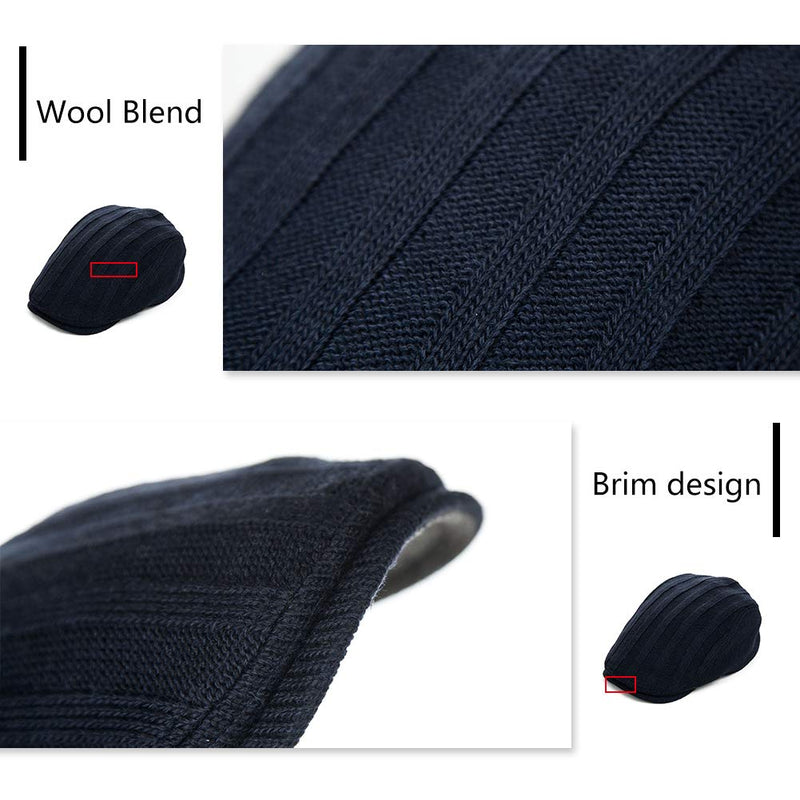 [Australia] - Jeff & Aimy Mens Wool Blend Knit Newsboy Cap Fitted Winter Irish Ivy Cabbie Golf Flat Hat 57-61CM Grey#69148 Large 