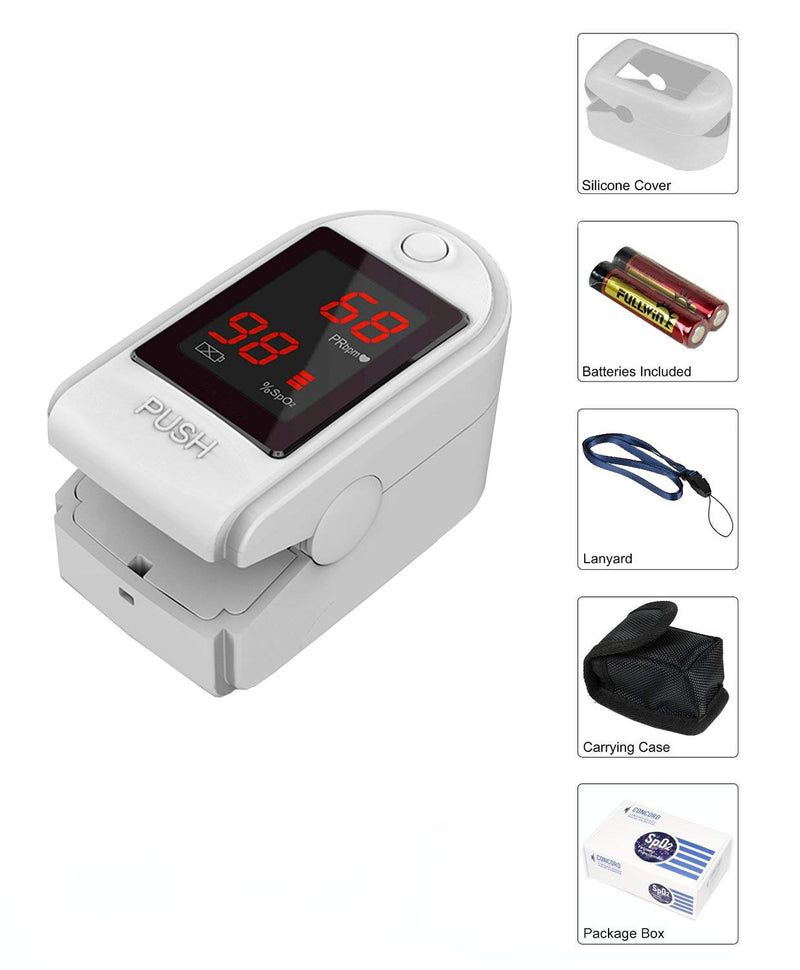 [Australia] - Concord Basics White Fingertip Pulse Oximeter Blood Oxygen Saturation Monitor with Carrying Case, Batteries, Silicone Cover and Lanyard 