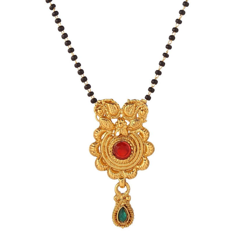 [Australia] - Efulgenz Indian Bollywood Traditional Gold Plated Ruby Emerald/Color CZ Stone Mangalsutra Pendant Necklace Jewelry with Chain for Women 