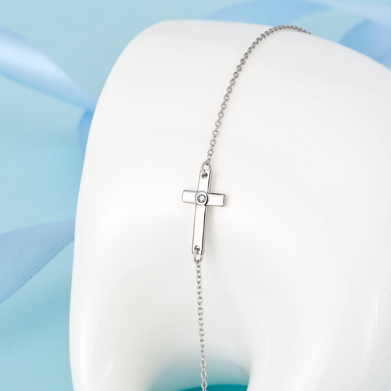 [Australia] - POPLYKE S925 Sterling Silver Sideways Cross Choker Necklace for Women 16"+2" Sideways Cross Necklace( Cubic Zirconia ) 