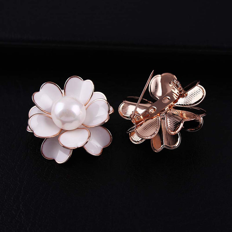 [Australia] - GYAYU Women's Flower Pearl Enamel Brooch Pins for Ladies Jewelry White 