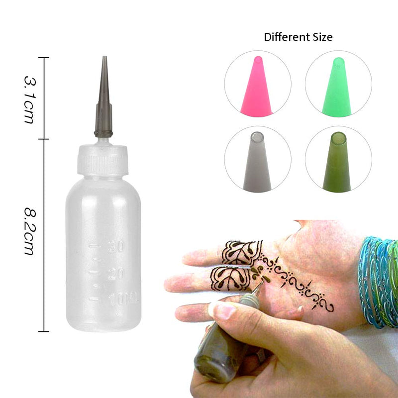 [Australia] - Xmasir Jagua Henna Applicator Bottles Kit for Tattoo Body Paint,Multi Purpose Precision Applicator Set 4 Pcs 1 Oz. Henna Bottle with 4 Pcs Caps 16 Pcs Needle Tips Sizes 