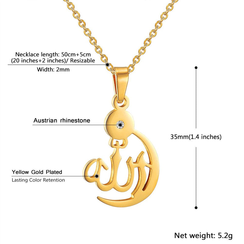 [Australia] - PROSTEEL Stainless Steel Allah Necklace, Muslim Islamic Jewelry,Crescent Moon,Eid Gift,Arabic Necklace,Gold/Silver Tone, Come Gift Box 01 Gold-Delicate 