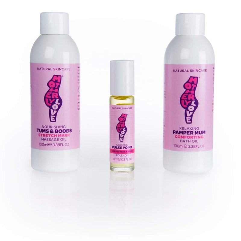 [Australia] - Motherlylove MOTHERS PAMPER Gift Set | 100% Natural & Vegan: Stretch Mark Oil, Bath Oil & Pulse Point | Made in UK by an Expert Midwife 