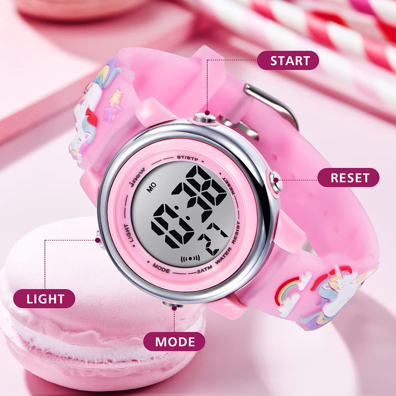 [Australia] - Kids Watches Girls Watch Ages 3-12 Toddler Digital Sports Waterproof 3D Cartoon 7 Color Lights Wrist Watch for Girls Little Child Pink 