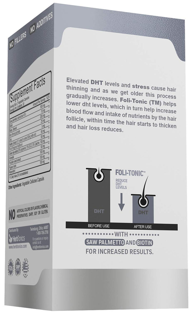 [Australia] - Foli-Tonic Advanced DHT Blocker To Stop Hair Loss, Hair Thinning & Help Thicker Hair Growth - Hair Regrowth Vitamin Supplement for Men and Women, 60 Vegan Capsules 