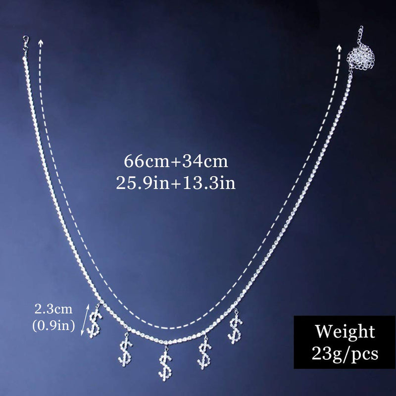 [Australia] - Dresbe Boho Rhinestones Belly Waist Chain Silver Money Pendant Body Chains Party Body Jewelry Accessories for Women and Girls 