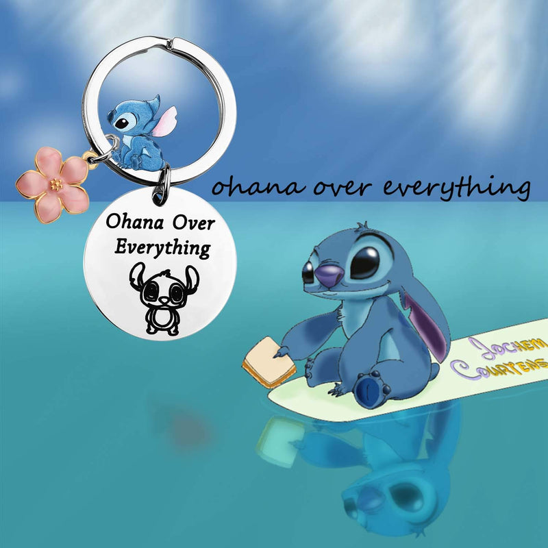 [Australia] - TIIMGOhana Gift Funny Stitch Gift Lilo & Stitch Inspired Gift Hibiscus Flower Jewelry Stitch Keychain Ohana Over Everything Hawaiian Trip Gift 