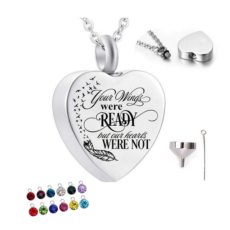 [Australia] - Vanski Heart Cremation Urn Necklace for Ashes with 12 Birthstones Memorial Pendant - Your Wings were Ready But My Heart were Not 