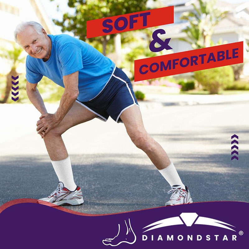 [Australia] - Diamond Star Diabetic Socks, Non-Binding Circulatory Cushion Cotton Crew Diabetic Socks for Men Women 3 Pairs White 13-15 