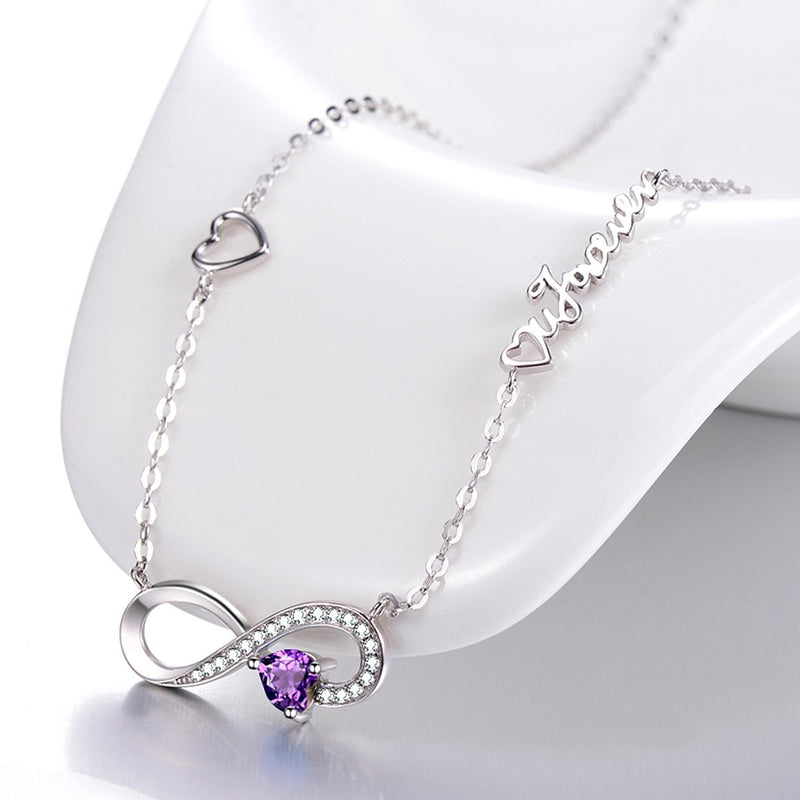 [Australia] - Love You Forever Jewelry for Wife Mom Birthday Gifts Amethyst Necklace for Women Teen Girls Sterling Silver Infinity Heart Jewelry Love Hearts Infinity Purple Amethyst Necklace 