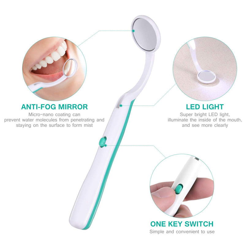 [Australia] - Milisten 1PCS Dental Mirror with Light Tool LED Light Oral Mirror Anti Fog Dental Mouth Mirror Teeth Inspection Mirror Curve Angle Oral Care Tools (Green) 
