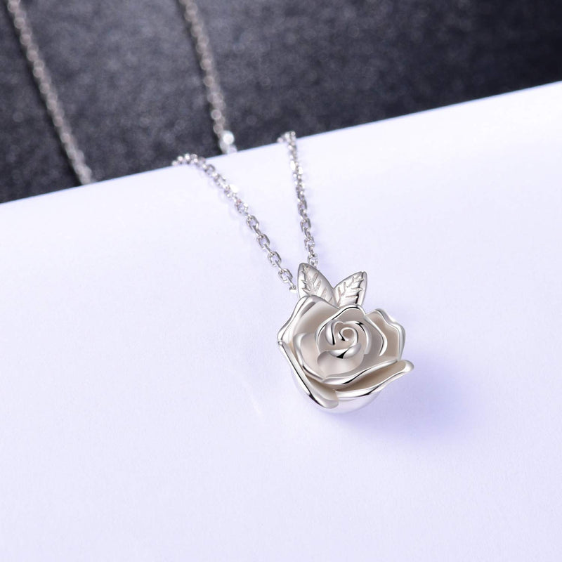 [Australia] - Rose Flower Urn Necklace Cremation Jewelry for Ashes S925 Sterling Silver Memorial roseflower urn Pendant Necklaces for Women Silver roseflower urn 