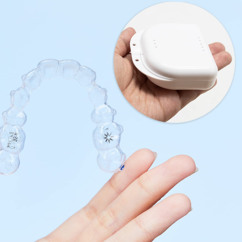 [Australia] - Denture Retainer Case, with Vent Holes Portable Denture Box, for Invisible Aligner Mouth Guard Brace Denture &Teeth Mouth Tray White(1pcs) 