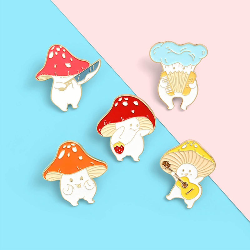 [Australia] - Enamel Pin Brooches Cute Mushroom Lapel Badge Cartoon Plant Enamel Pin Set for Backpack Cloths Hats Funny Button Pins Jewelry Set 5pcs 