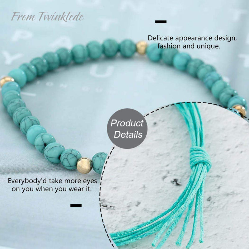 [Australia] - Twinklede Boho Beaded Ankle Bracelets Blue Layered Turquoise Anklets Beach Barefoot Sandals Anklet for Women and Girls 