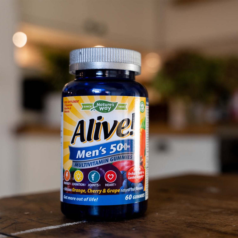 [Australia] - Alive! Men's 50+ Multivitamin Gummies, A Unique Dried Blend of 26 Fruits and Vegetables, Specially Formulated for Men Over Fifty, Suitable for Vegetarians - 60 Gummies 