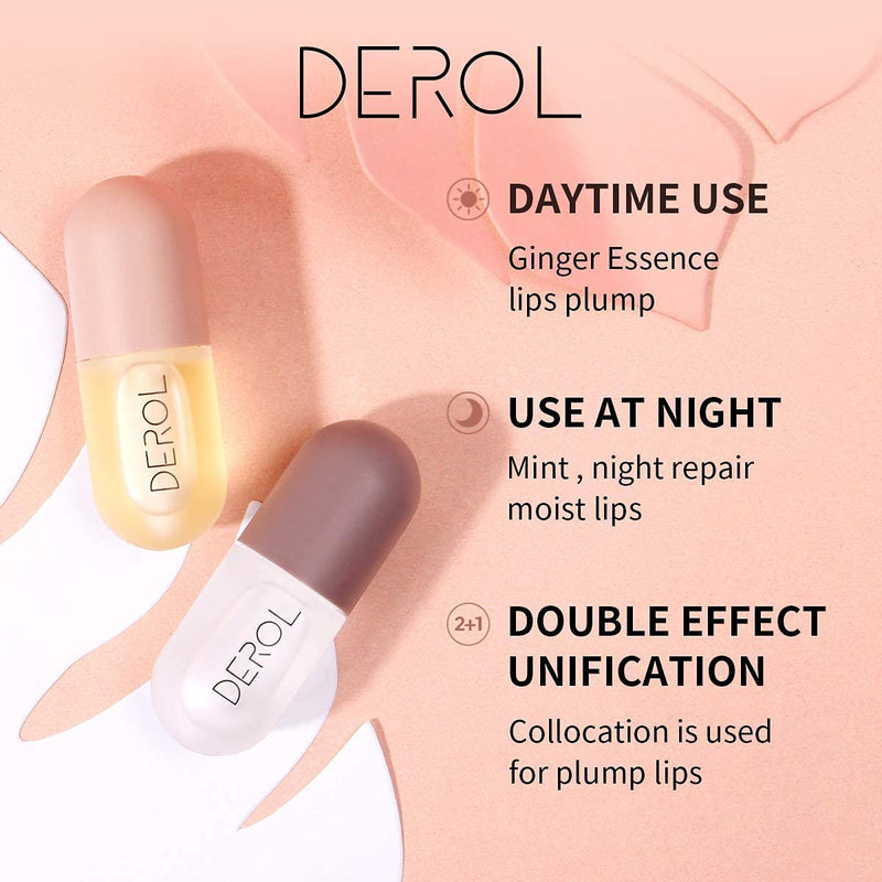 [Australia] - DEROL Day and Night Double Effect Repair Moisturizing Hydrating Lip Plumper Set (2 x 5.5ML) Natural Essences Lip Care, Lip plumping balm, Lip Plumper Suit 
