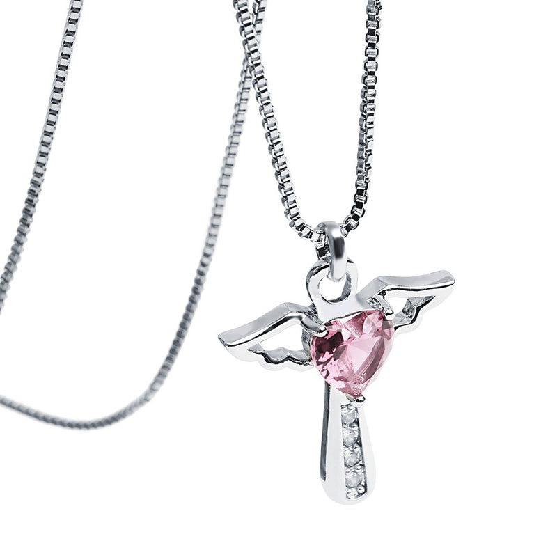 [Australia] - Birthstone Necklaces Cross Necklace Mom Necklace for Women Girls Cubic Zirconia Angel Wing Birthstone Heart Charm Pendant Necklace Gifts for Mom October- Turmaline 