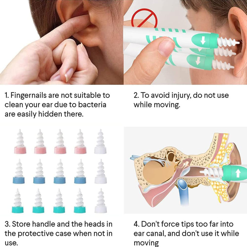 [Australia] - Ear Wax Removal Kit,Q-Grips Earwax Removal Tool,Ear Cleaner,Ear Wax Remover,Spiral Ear Wax Remover,Soft Silicone Spiral Ear Cleaner with 16 Pcs Soft Replacement Heads Suitable for Adult Kids 