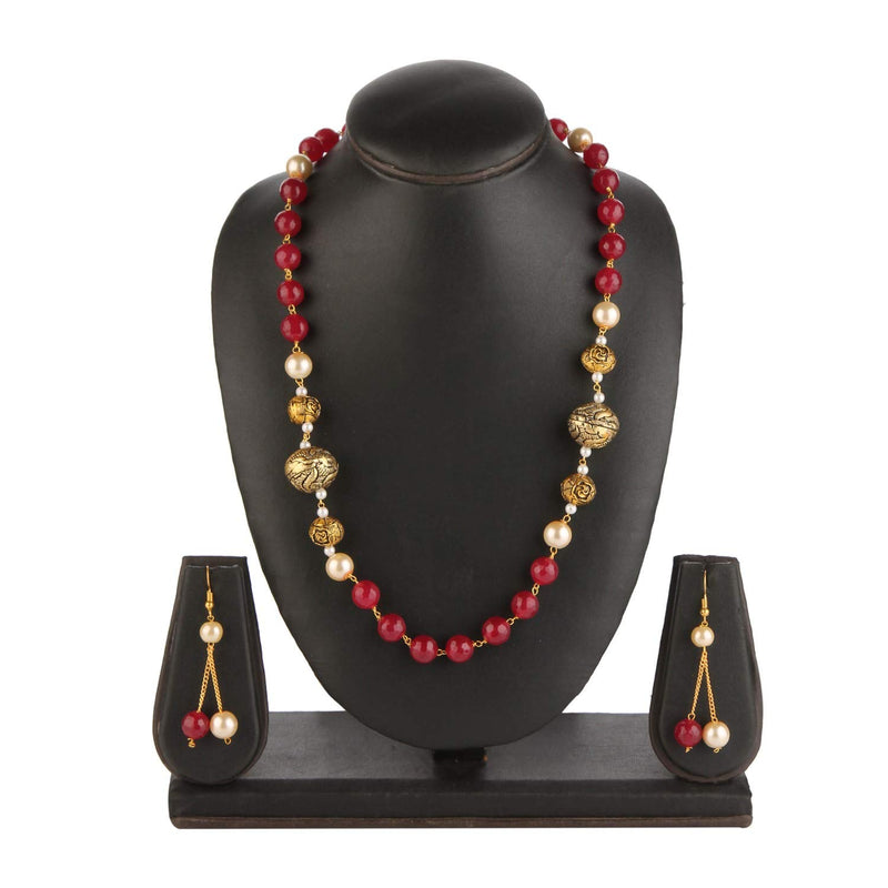 [Australia] - Efulgenz Indian Bollywood Boho Antique Vintage Tribal Beaded Pearl Strand Statement Neckalce Earrings Jewelry Set (Color Options) Marron 