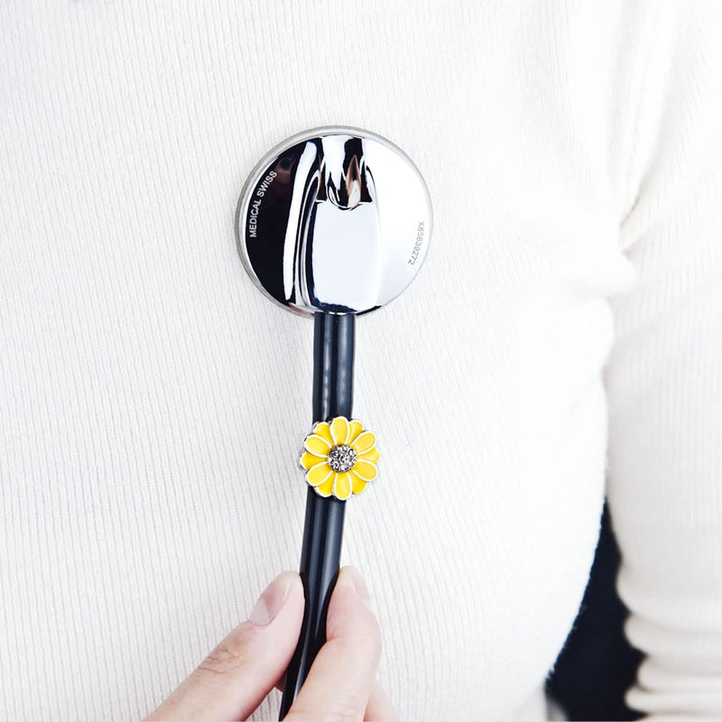 [Australia] - HEYGOO 2 Pack Sunflower Bling Stethoscope Charms, Unique Stethoscope Id Name Tag for Doctor Nurse 