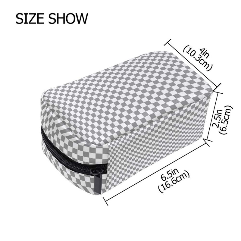 [Australia] - ALAZA Checkered Gray and White Travel Makeup Cosmetic Case Portable Toiletry Storage Bags for Women Girls 