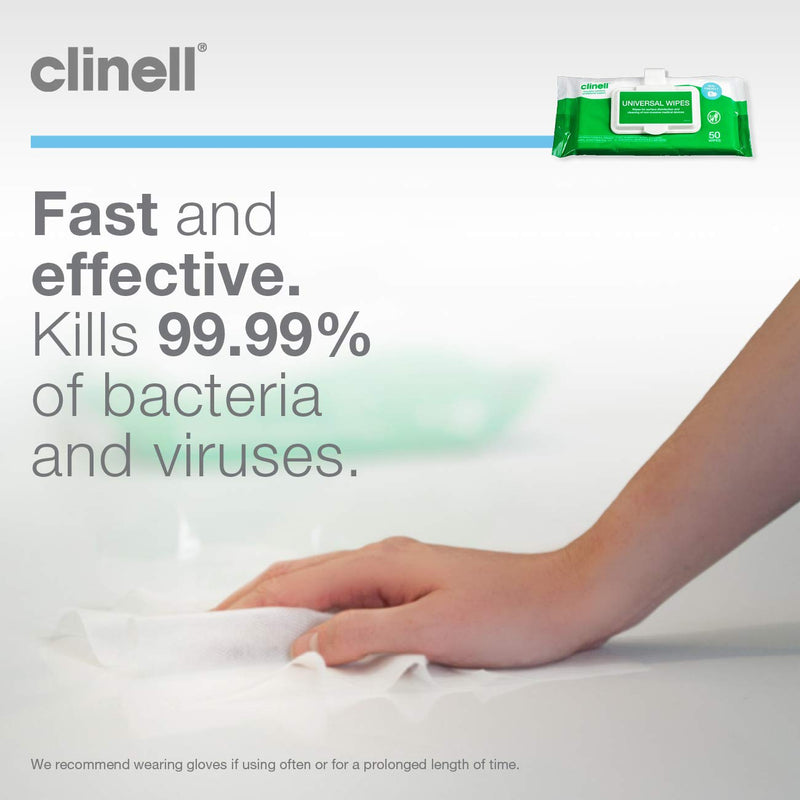 [Australia] - Clinell Universal Cleaning and Surface Disinfection Wipes Multi Purpose Wipes - Kills 99.99% of Germs, Effective from 30 Seconds - 1 x Clip Pack of 50 Wipes 