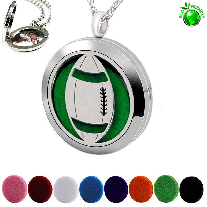 [Australia] - Popeoiuh Essential Oil Diffuser Necklace - Aromatherapy Christmas Stainless Steel Locket Pendant Jewelry Gift with 24 Inches Chain, 8 Refill Pads American Football Necklace (30mm) 