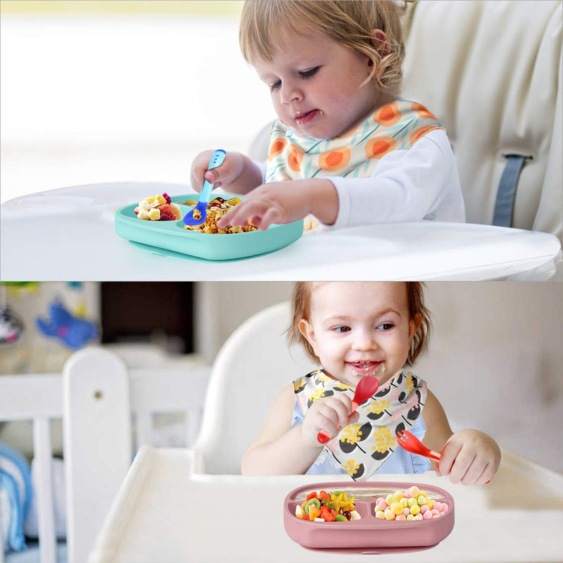 [Australia] - BEBOAN Silicone Divided Plate, Upgraded Non Slip Suction Plates,100% BPA-Free Feeding Dishes, Baby Toddler Plate Fits for Most High Chair (Light Green) Light Green 