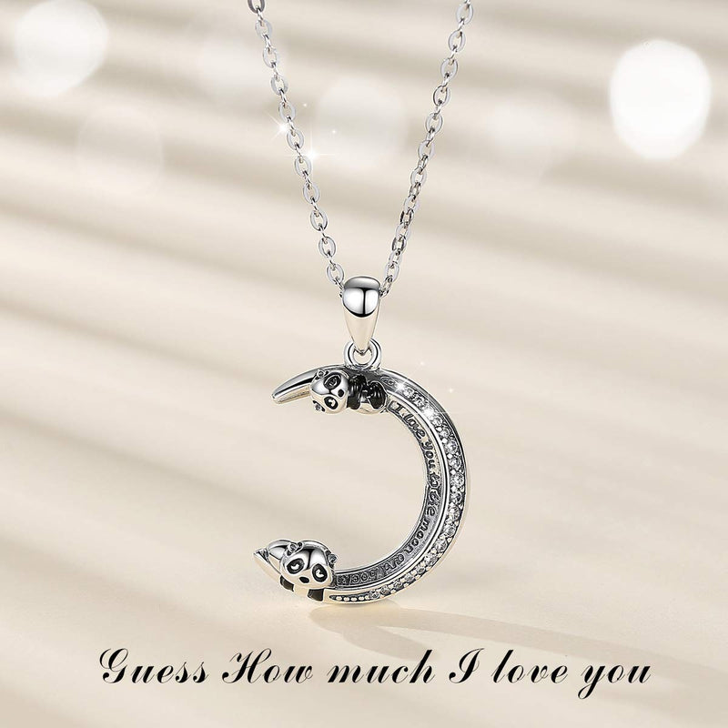 [Australia] - Eusense Panda Necklace Sterling Silver I Love You to the Moon and Back Necklaces Jewelry Cute Pandas Pendant with Cubic Zirconia for Women Girls 