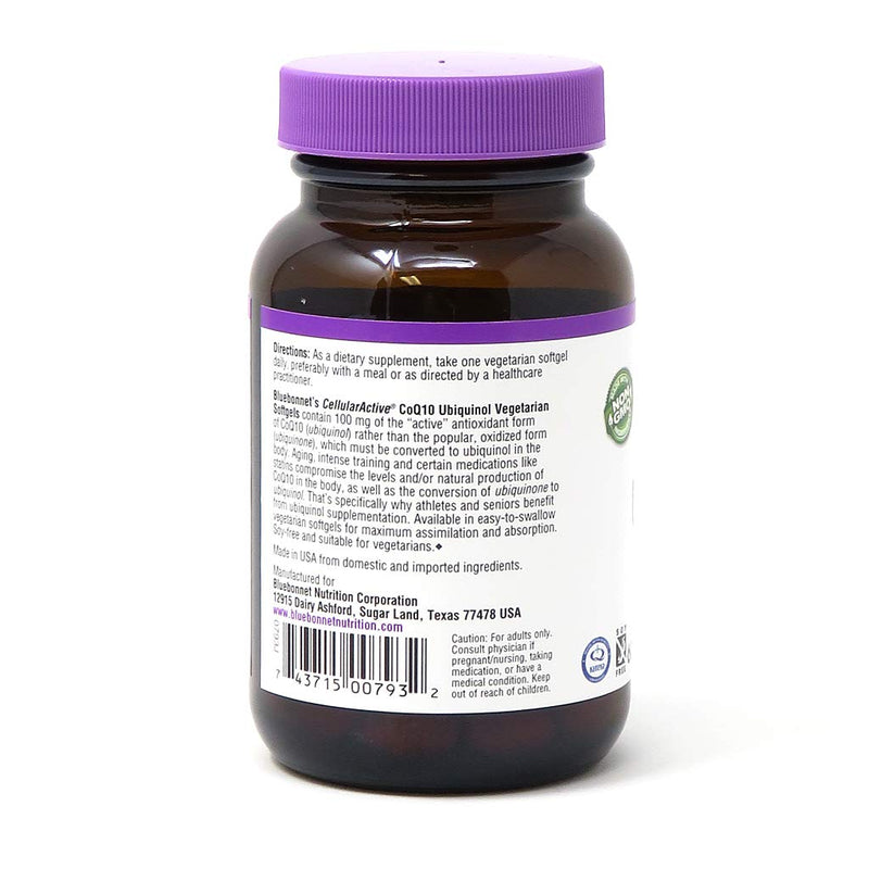 [Australia] - Bluebonnet Ccellular Active CoQ10 Ubiquinol Vegetarian Softgels, 100 mg, Maroon, 60 Count 