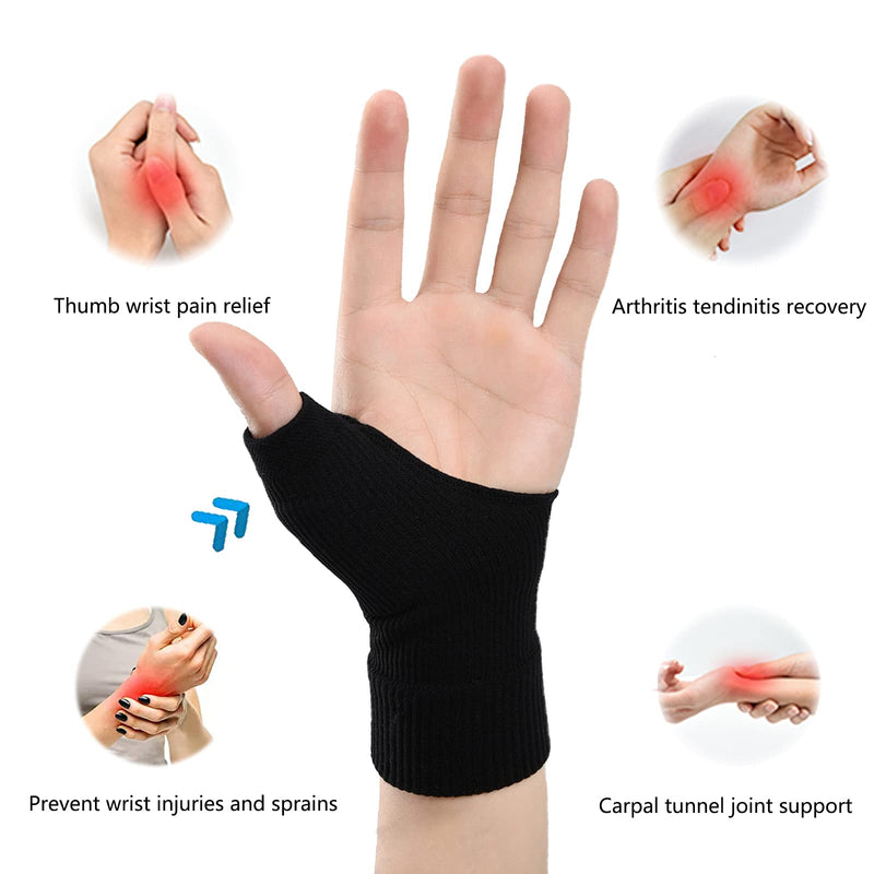 [Australia] - Thumb Wrist Compression Gloves (1 Pair), Breathable Wrist Support Brace Thumb Sleeve with Soft Gel Pads for CMC Joint Pain Relief, Comfortable Thumb Brace for Arthritis, Tendonitis, Sprains, Strains, Carpal Tunnel and Trigger Thumb Black 