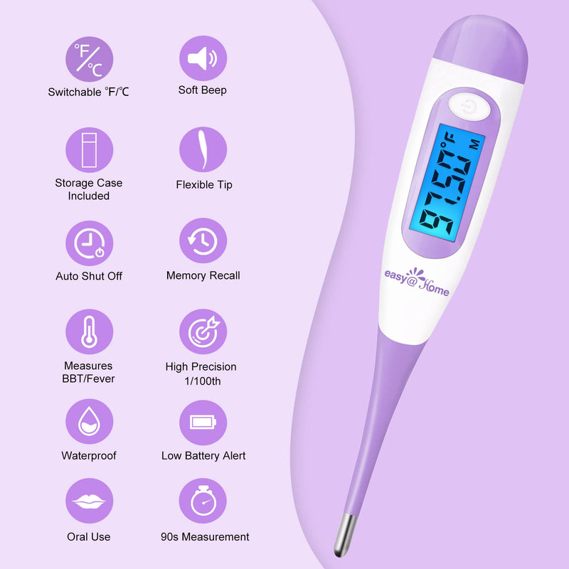 [Australia] - Easy@Home Digital Basal Thermometer with Large Backlight LCD Display, 1/100th Degree High Precision and Memory Recall, for Ovulation Tracking and Natural Family Planning, Upgraded EBT-100B-P (Purple) 