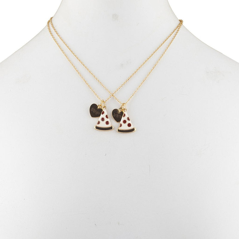 [Australia] - Lux Accessories Goldtone Enamel Pizza Emoji BFF Best Friend Forever Necklace (2pc) 