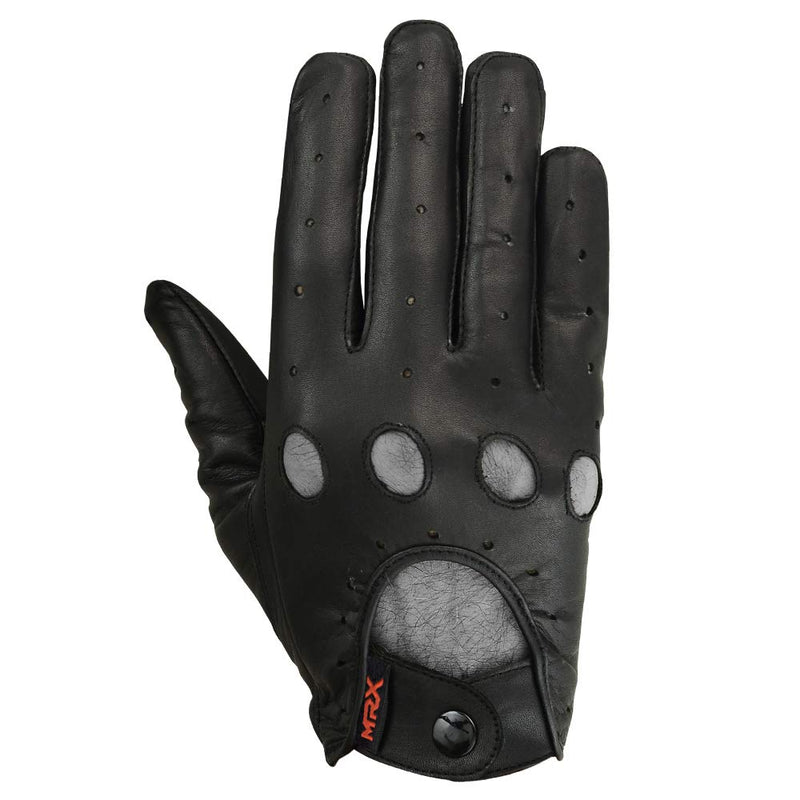 [Australia] - Mens Driving Gloves Basic Soft Goat Leather Fingerless Breathable Biker Motorcycle Riding Cycling Shooting Button Gloves Full Finger, Black Black-Button Small 