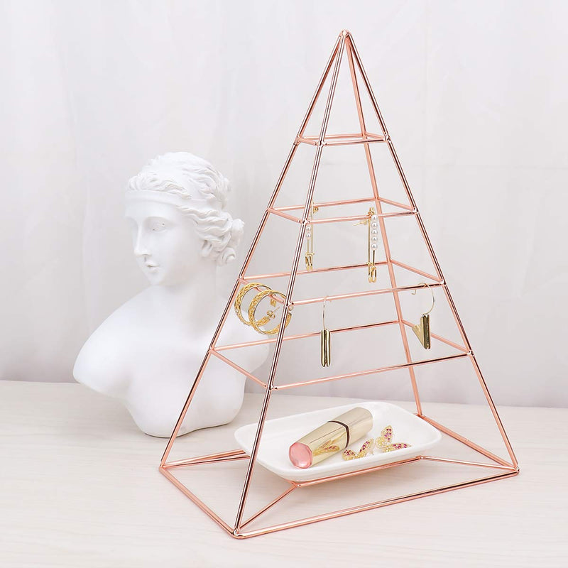 [Australia] - MORIGEM Jewelry Organizer, Pyramid 4 Tier Jewelry Tower, Decorative Jewelry Holder Display with White Tray for Necklaces, Bracelets, Earrings & Rings, Rose Gold 