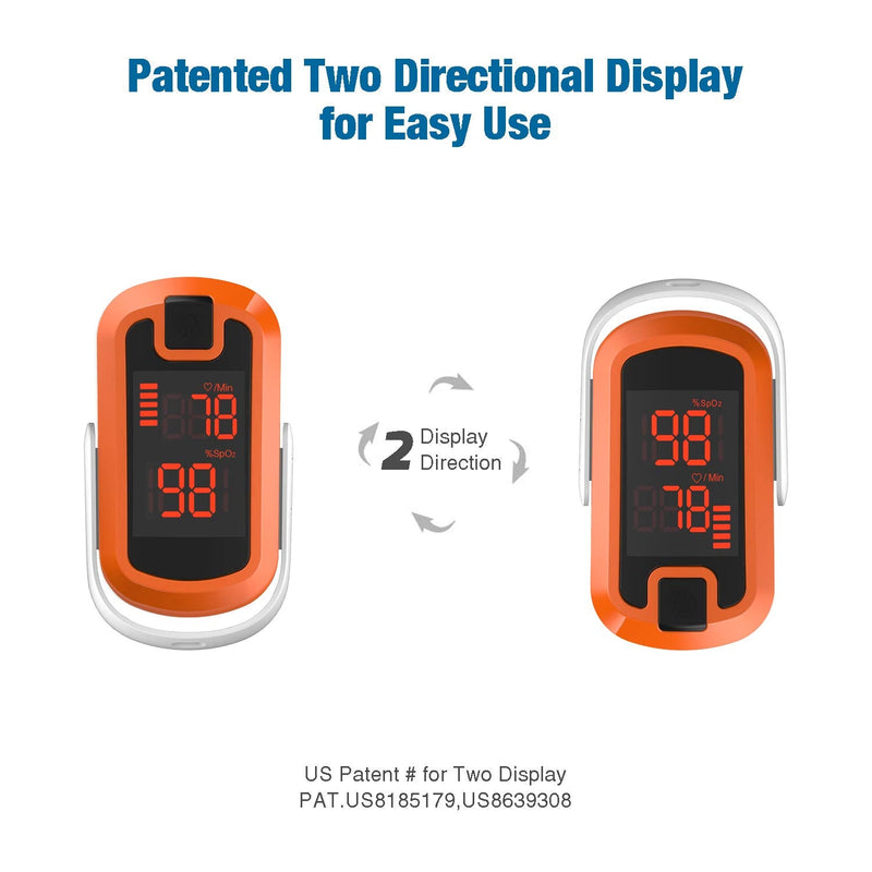 [Australia] - MIBEST Orange LED Finger Pulse Oximeter - Blood Oxygen Saturation Monitor - SPO2 Pulse Oximeter - Portable Oxygen Sensor with Included Batteries - O2 Saturation Monitor with Carry Pouch Orange - LED 