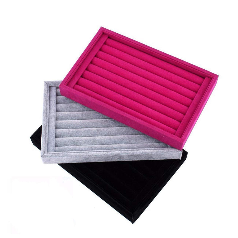 [Australia] - Tinsow Black Stackable 7 Slots Jewelry Rings Earrings Tray Velvet Showcase Display Organizer (Pink) Pink 