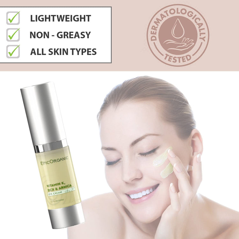 [Australia] - Epic Organic Eye Cream - Vitamin K & Arnica - Naturally Reduces Wrinkles, Under Eye Bags, Puffiness, Dark Circles & Fine Lines, Nourishes Around Eye Skin | 0.5oz 