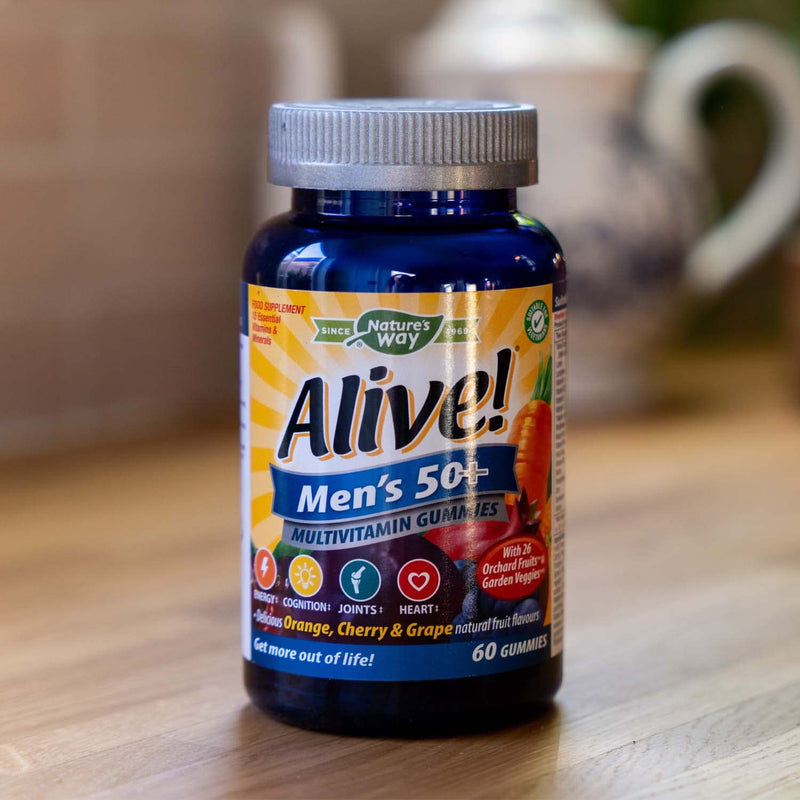 [Australia] - Alive! Men's 50+ Multivitamin Gummies, A Unique Dried Blend of 26 Fruits and Vegetables, Specially Formulated for Men Over Fifty, Suitable for Vegetarians - 60 Gummies 