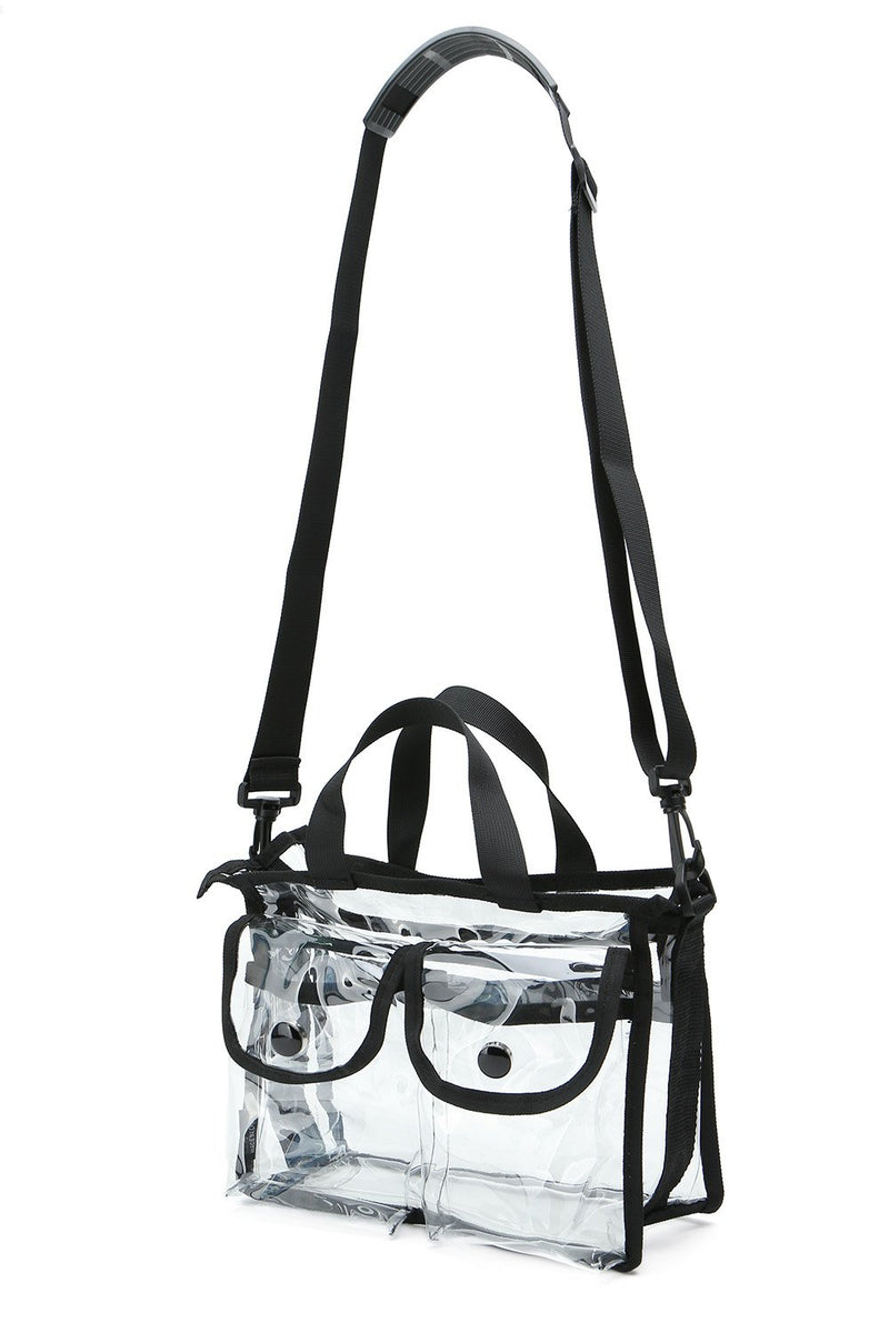 [Australia] - Clear cosmetic bag with removable and adjustable shoulder strap (Black) Black 