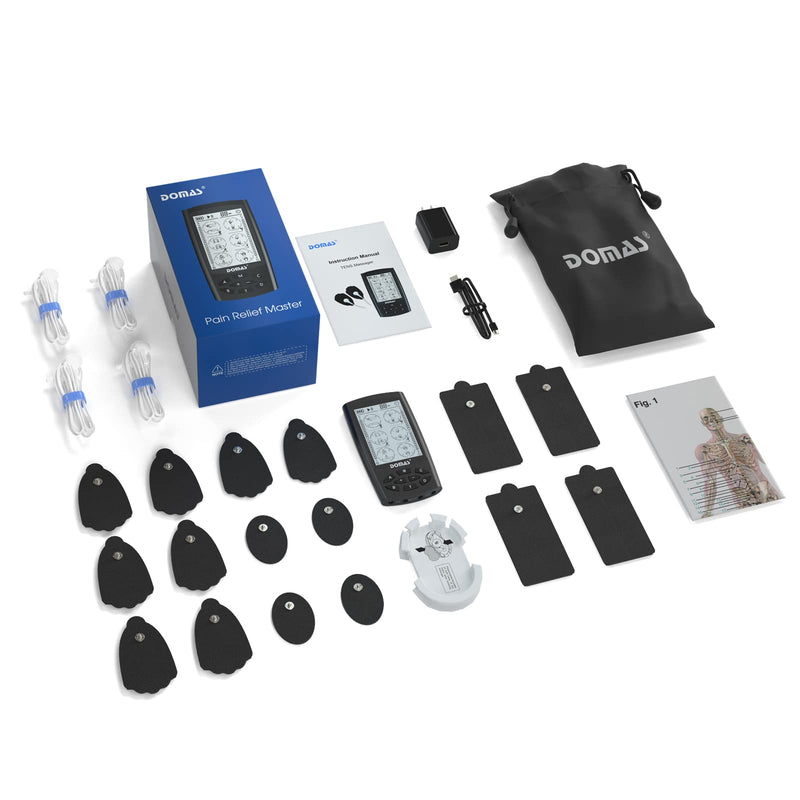[Australia] - DOMAS TENS Unit Muscle Stimulator,4 Channels Electronic Pulse Massager 24 Modes TENS Machine for Natural Pain Relief &Management,OTC Approved TENS EMS Unit with 16 Pads 