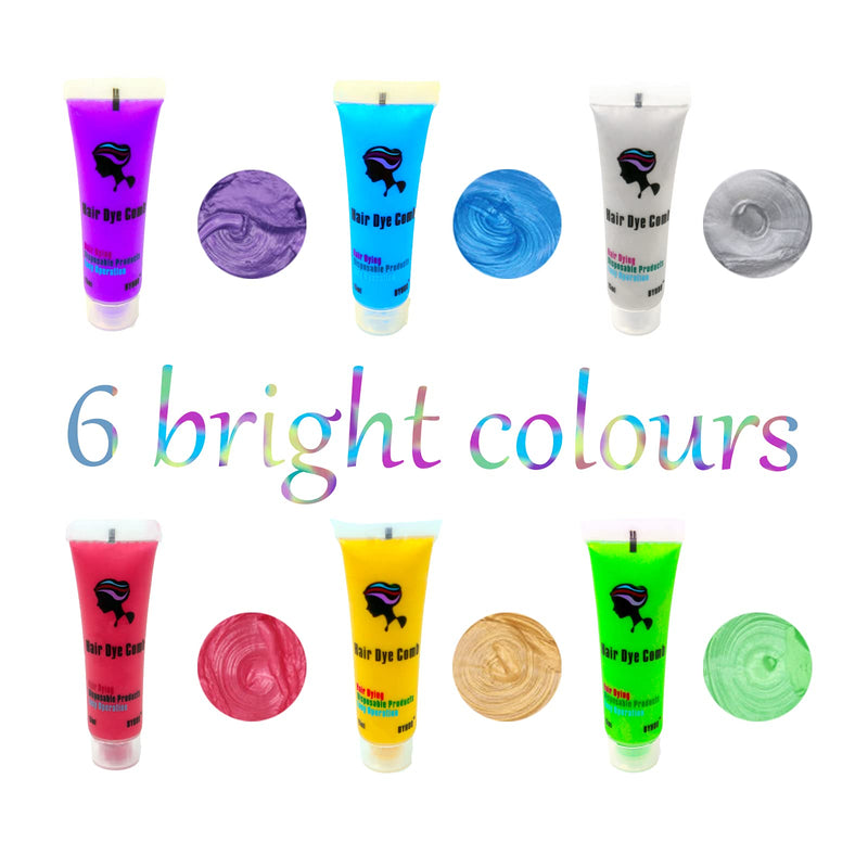 [Australia] - Byhoo Hair dye for Dark Hair, Temporary Hair Colour Comb for GIrl & Women. Great Gift on Birthday Halloween Christmas Cosplay Party, Easy Washable and Safety Hair Chalk Comb( 6 Bright Colour) 