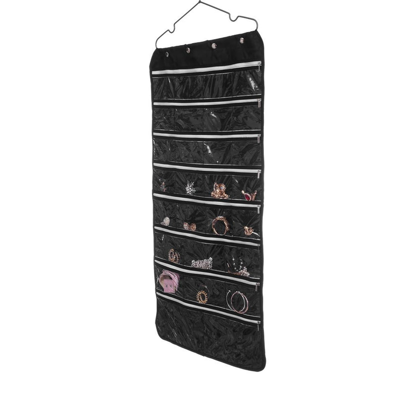 [Australia] - 56 Pockets Hooks with Zippers Dual Sided Non Woven Jewelry Necklace Earrings Bracelets Rings Accessories Hanging Organizer Storage Bag Wall Mounted Door Cabinet Hanger Holder Clear Display Foldable 